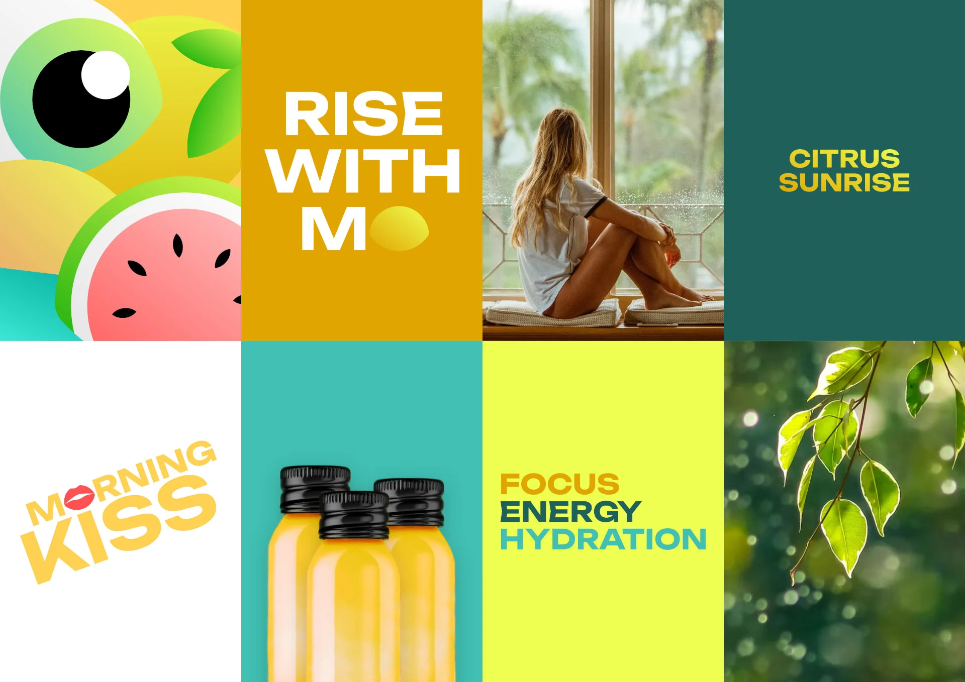 The system laid out: fruit marks, rise with MO, citrus sunrise, morning kiss, focus energy hydration