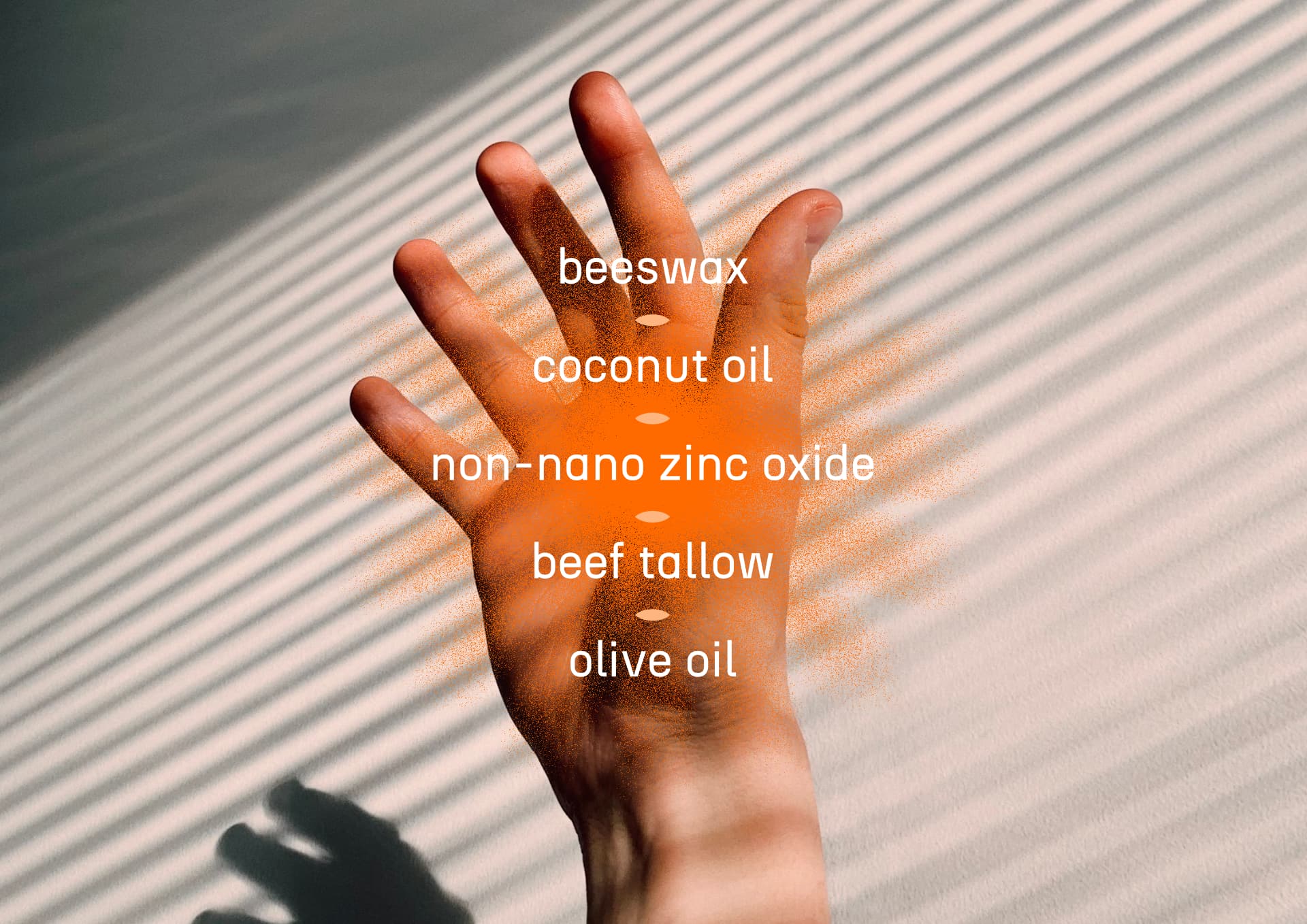 The five ingredients rubbed into an open hand in the afternoon light