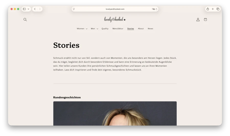 The lovely&hooked Stories page with customer stories
