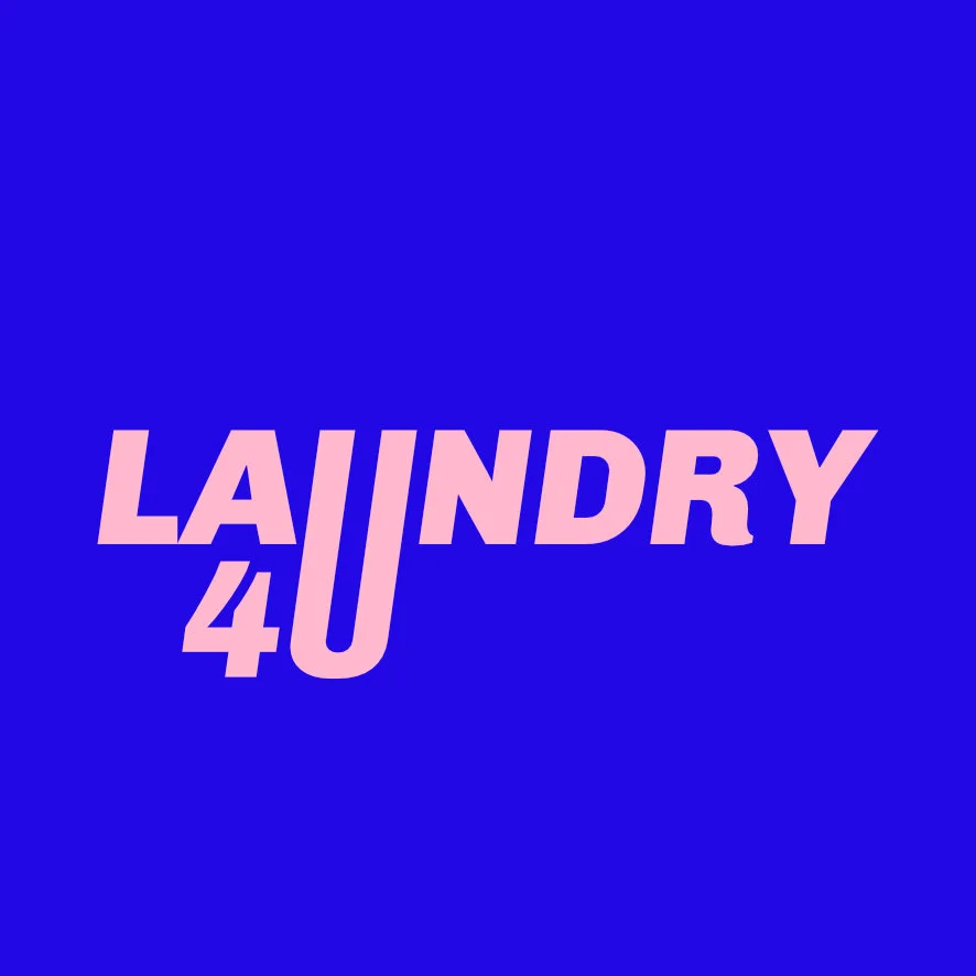 The wordmark in soap pink on detergent blue, the social avatar