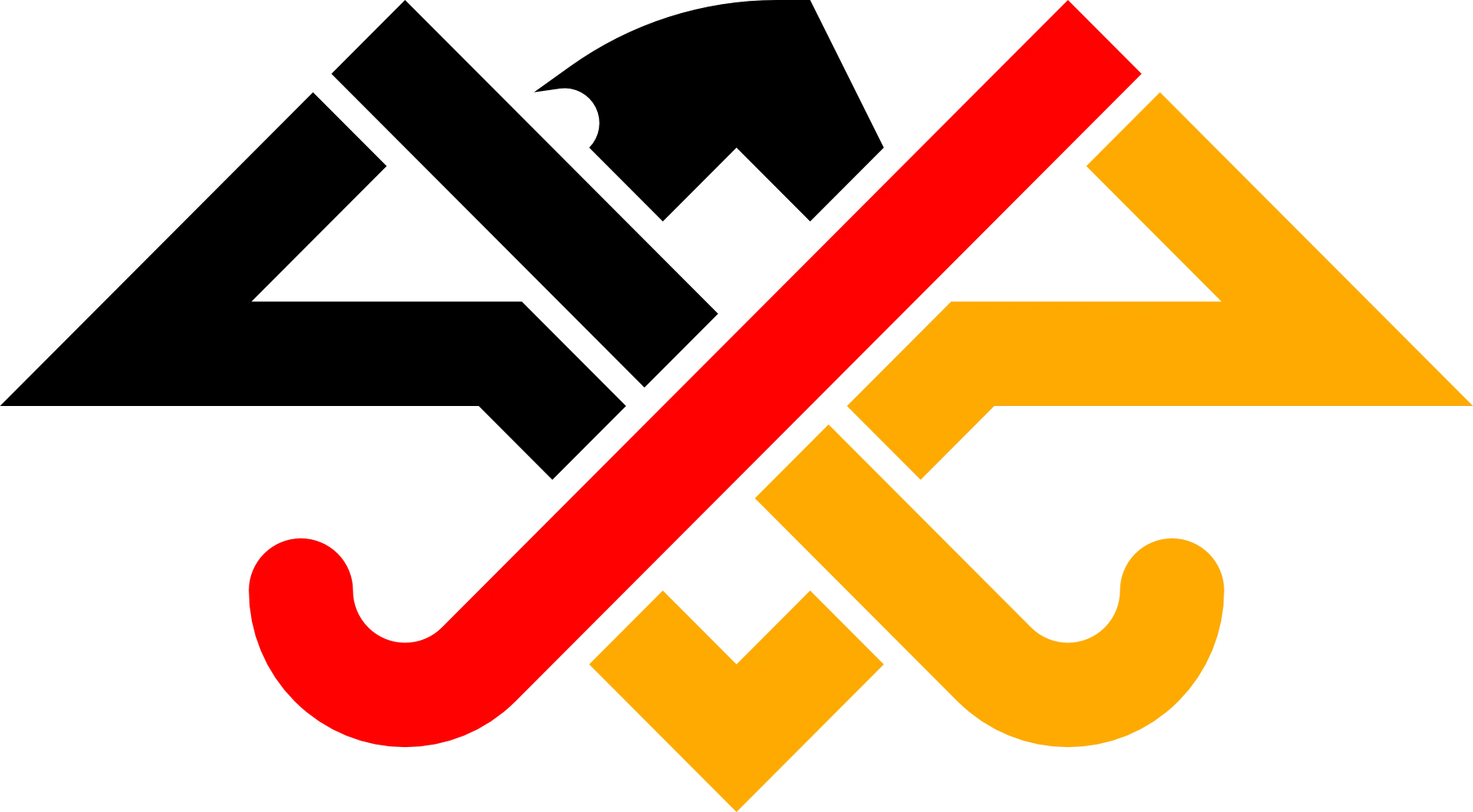 The eagle built from two crossed hockey sticks in black, red and gold