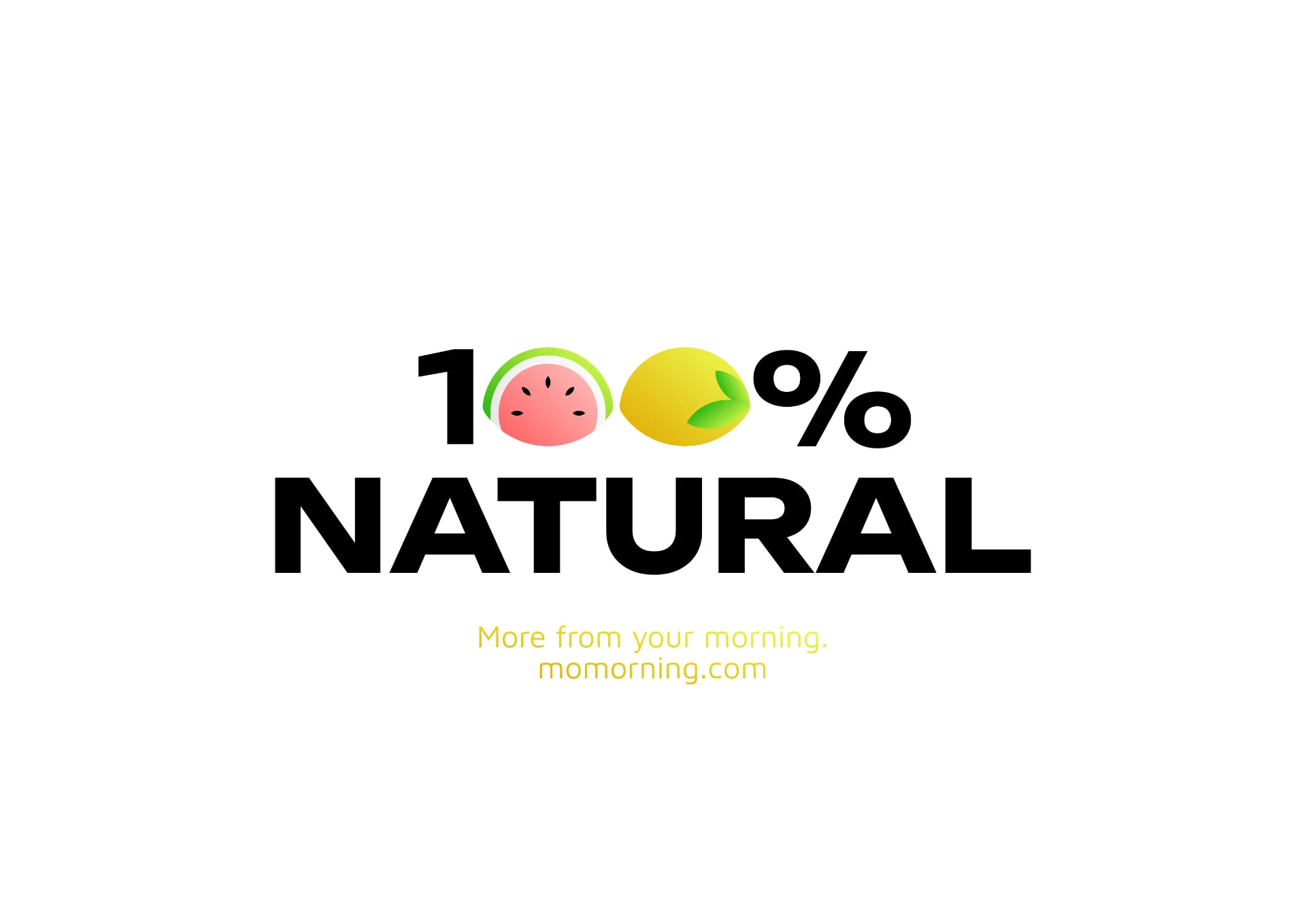 100% natural, the zeros drawn as a watermelon and a lemon