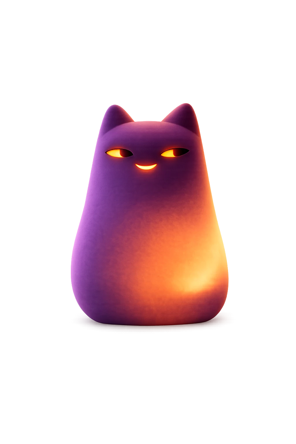 De Nach Van cat lamp seen from the front, glowing amber