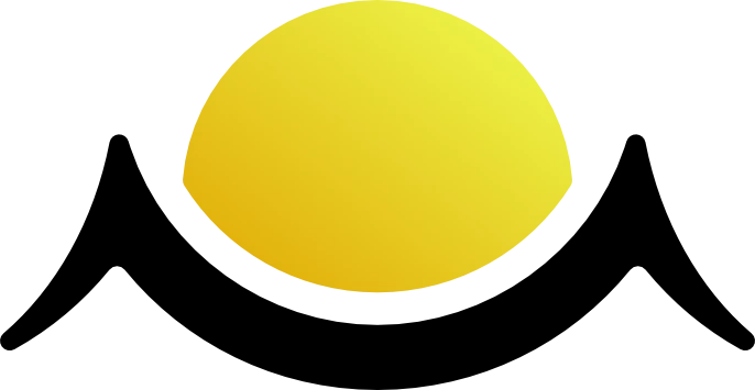 The sun rising over two strokes of water, the standalone mark