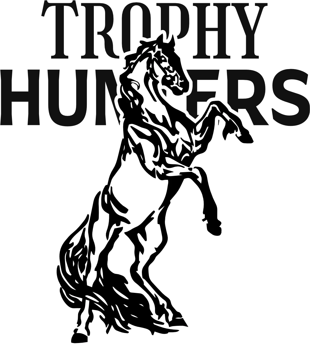 The horse standing through the wordmark, the loud version of the lockup
