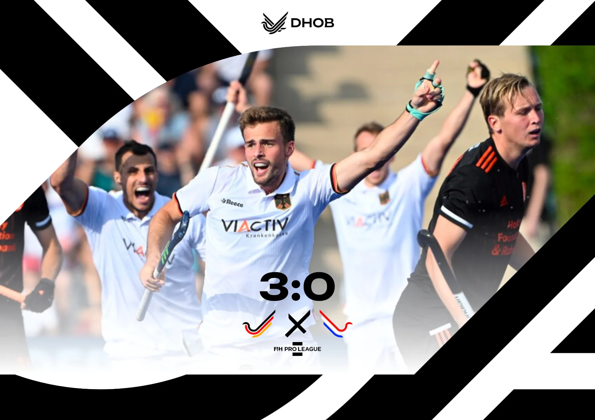 Match graphic, 3:0 against the Netherlands, the wing shapes cut across the photo