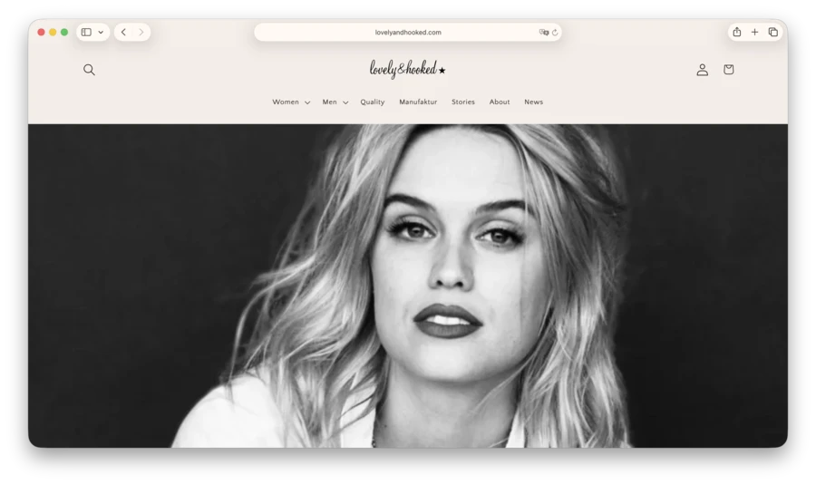 The lovely&hooked shop home page with its campaign portrait