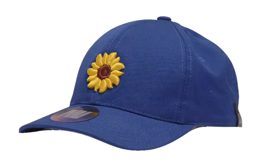 Seasoned royal blue cap with embroidered sunflower