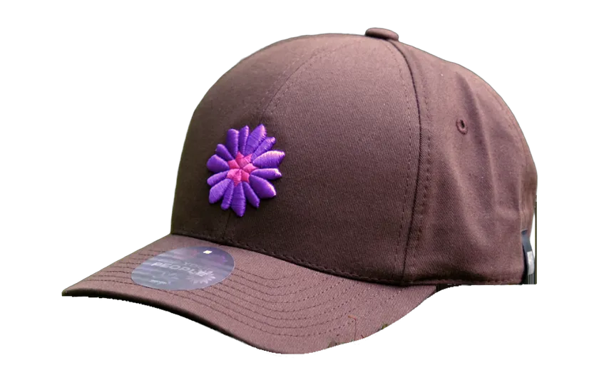 Seasoned brown base cap with embroidered purple twinflower